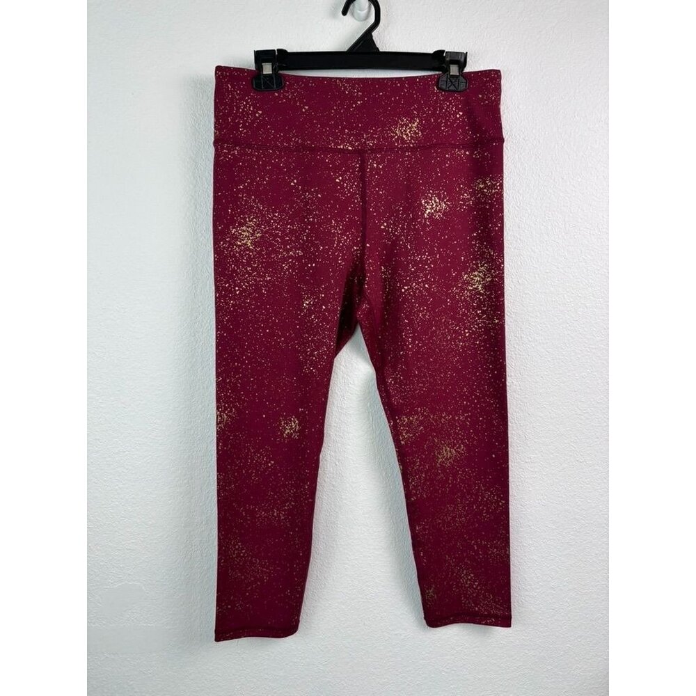 Zyia Active women's 16-18 red gold metallic splatter cropped athletic‎ leggings